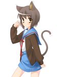  animal_ears bangs cat_ears kita_high_school_uniform nagato_yuki school_uniform short_hair shouji_ayumu solo suzumiya_haruhi_no_yuuutsu tail 