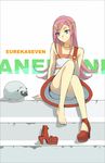  1girl anemone_(eureka_seven) bad_id bad_pixiv_id barefoot blue_eyes boyshorts collar dress eureka_seven eureka_seven_(series) feet gulliver hair_ornament hairclip high_heels long_hair long_legs pink_hair platform_footwear platform_heels shoes single_shoe sitting sitting_on_stairs solo stairs 