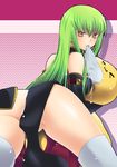  ass bad_id bad_pixiv_id bangs c.c. cheese-kun code_geass green_hair long_hair mouth_hold panties partially_visible_vulva pizza_hut solo thighhighs underwear yellow_eyes yukian 