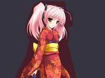  blush choukou_sennin_haruka game_cg japanese_clothes kimono onigirikun pink_hair shihoudou_narika solo twintails 