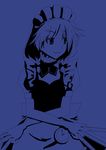  blue high_contrast izayoi_sakuya monochrome nishino_miyuki solo touhou 