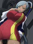  breasts code_geass dark_skin huge_breasts long_hair silver_hair sleeves_pushed_up solo villetta_nu yellow_eyes yuasa_makoto 