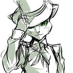  commentary_request formal furry green_eyes hat hat_tip male_focus monochrome nana_g neko_no_ongaeshi sketch solo spot_color suit the_baron top_hat 