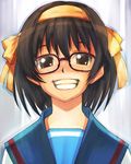 bad_id bad_pixiv_id bespectacled glasses grin hirokiku kita_high_school_uniform school_uniform smile solo suzumiya_haruhi suzumiya_haruhi_no_yuuutsu 