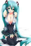  aqua_hair breasts cleavage hatsune_miku large_breasts long_hair nana_(artist) solo thighhighs twintails very_long_hair vocaloid 