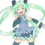  bad_id bad_pixiv_id blush closed_eyes detached_sleeves green_hair happy hatsune_miku kokoroke_(556k) long_hair necktie open_mouth skirt solo thighhighs twintails very_long_hair vocaloid zettai_ryouiki 