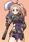  armor axe blue_eyes brown_hair final_fantasy final_fantasy_xi hume katy_(artist) long_hair smile solo warrior_(final_fantasy) weapon 