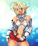  blonde_hair breasts elf elvaan final_fantasy final_fantasy_xi green_eyes katy_(artist) medium_breasts navel pointy_ears solo 