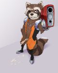  anthro casual_nudity cum draite grin guardians_of_the_galaxy gun humanoid_penis looking_at_viewer male mammal marvel muscular penis presenting procyonid raccoon ranged_weapon rocket_raccoon smile solo uncut weapon 
