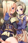  ass blonde_hair blue_eyes final_fantasy final_fantasy_xi hume katy_(artist) multiple_girls ponytail purple_eyes short_hair 