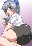  ass bike_shorts blush cameltoe full_metal_panic! kaen_miso shiny shiny_clothes shiny_hair shiny_skin smile solo teletha_testarossa 