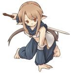  7010 animal_ears brown_hair copyright_request lowres orange_eyes solo sword tail weapon 