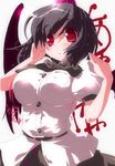  black_wings blush breasts closed_mouth expressionless hat large_breasts looking_at_viewer miuku_(marine_sapphire) red_eyes shameimaru_aya solo touhou wings 