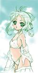  copyright_request flat_chest green_eyes navel nishida_asako panties partially_colored sky solo underwear undressing 