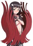  bad_id bad_pixiv_id black_eyes black_hair black_legwear blush breast_hold breasts copyright_request covering crossed_arms demon_girl flat_chest horns long_hair navel nude open_mouth sessue solo tattoo thighhighs very_long_hair 