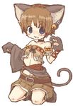  7010 animal_ears blue_eyes brown_hair fantasy_earth_zero lowres midriff navel paws short_hair solo tail 