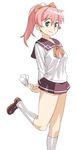  alternate_hairstyle anita_king green_eyes paper pink_hair ponytail poporon r.o.d_the_tv read_or_die school_uniform socks solo 