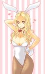  animal_ears bad_id bad_pixiv_id blonde_hair breasts bunny_ears bunny_tail bunnysuit claymore cleavage heart huge_breasts long_hair pantyhose pocopoco silver_eyes solo standing tail teresa_(claymore) wrist_cuffs 
