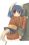  7010 animal_ears blue_hair brown_eyes copyright_request japanese_clothes lowres solo tail 
