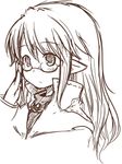  7010 copyright_request glasses greyscale long_hair lowres monochrome pointy_ears solo 