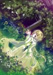  blonde_hair blue_eyes bug butterfly copyright_request dress flower garden hayata_aya insect long_hair solo 