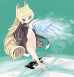  animal_ears bad_id bad_pixiv_id barefoot blonde_hair drill_hair flat_chest foreshortening long_hair lowleg lowleg_panties original panties solo ume_(datsuryokugen) underwear 