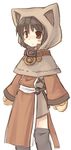  7010 animal_ears animal_hood black_hair brown_eyes cat_hood collar copyright_request hood lowres solo thighhighs 