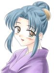  blue_hair brown_eyes chidori_kaname full_metal_panic! hair_bun japanese_clothes kimono masakichi_(crossroad) solo 