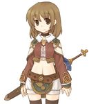  7010 brown_eyes brown_hair collar fantasy_earth_zero lowres midriff navel solo sword thighhighs weapon 