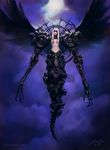  breasts copyright_request cyborg jason_chan long_hair medium_breasts navel nipples solo topless watermark white_hair wings 