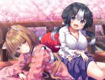  2girls animal_ears asa_no_ha breast_hold breasts cleavage japanese_clothes original 
