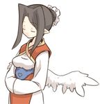  7010 black_hair closed_eyes copyright_request japanese_clothes lowres pointy_ears solo wings 