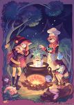  2girls alchemist_(ragnarok_online) anger_vein assassin_(ragnarok_online) bf._(sogogiching) cauldron cooking forest hat hunter_(ragnarok_online) multiple_boys multiple_girls nature night priest priest_(ragnarok_online) ragnarok_online witch_hat 