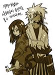  bf._(sogogiching) japanese_clothes jiraiya male_focus monochrome multiple_boys naruto naruto_(series) orochimaru sepia translation_request 