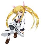  blonde_hair fate_testarossa long_hair lyrical_nanoha mahou_shoujo_lyrical_nanoha pantyhose school_uniform seishou_elementary_school_uniform solo twintails yorimichi_(aoixx) 