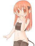  7010 bare_shoulders horns long_hair lowres midriff pointy_ears red_eyes red_hair tail 