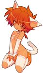  absurdres animal_ears bad_id bad_pixiv_id blade_(galaxist) breasts cat_ears cat_tail collar copyright_request highres kneeling nipples no_panties red_eyes red_hair small_breasts solo tail thighhighs torn_clothes 