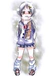  cold copyright_request kumuiutabito long_hair loose_socks scarf school_uniform silver_hair socks solo sweater 