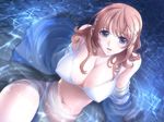  bikini bikini_under_clothes blue_eyes breasts cleavage covered_nipples dutch_angle from_above game_cg hair_ornament hairclip huge_breasts long_hair looking_up nagaregawa_kohane navel night off_shoulder open_clothes open_shirt orange_hair partially_submerged reclining sano_toshihide shichinin_no_online_gamers shirt sitting smile solo sparkle swimsuit swimsuit_under_clothes wading water wavy_hair wet wet_clothes white_bikini 