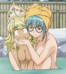  animal_ears blonde_hair blue_hair blush breasts dark_skin extra_ears gigantic_breasts glasses liru lowres multiple_girls nude onsen open_mouth renkin_san-kyuu_magical_pokaan sagging_breasts screencap towel water wet wolf_ears wolf_girl 