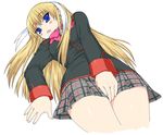  blonde_hair blue_eyes blush bow little_busters! long_hair oekaki pink_bow shichimenchou skirt solo tokido_saya 