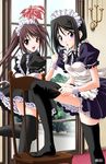  black_hair blush chair cleaning dress duster frills hairband hina_asuka leg_lift long_hair looking_back maid memories_off mishima_kazuki multiple_girls non-web_source open_mouth purple_eyes purple_hair short_hair thighhighs twintails window wrist_cuffs zettai_ryouiki 