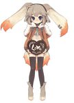  7010 :&lt; animal_ears black_legwear blush chocolate chocolate_heart english full_body heart looking_at_viewer midriff original simple_background solo standing thighhighs white_background 