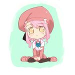  beret chibi hat m.o.m.o. necktie pantyhose pink_hair short_hair skirt smile solo u_(the_unko) xenosaga xenosaga_episode_iii yellow_eyes 