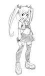  greyscale hermmy midriff monochrome original solo thighhighs twintails zettai_ryouiki 