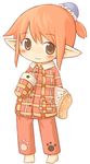  7010 barefoot blush_stickers brown_eyes copyright_request lowres orange_hair pajamas pillow pointy_ears ponytail smile solo 