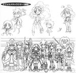  6+boys chibi concept_art elena_(grandia) everyone grandia grandia_ii kanoe_youshi mareg_(grandia) melfice_(grandia) millenia_(grandia) multiple_boys multiple_girls official_art roan_(grandia) ryudo_(grandia) selene_(grandia) tio_(grandia) zera_innocentius 