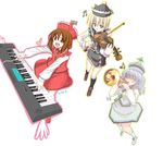  blonde_hair instrument keyboard_(instrument) lunasa_prismriver lyrica_prismriver merlin_prismriver mochiki multiple_girls siblings sisters touhou trumpet violin 