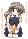  clannad grey_hair hikarizaka_private_high_school_uniform ibuki_fuuko long_hair lowres nekono_osero school_uniform solo starfish yellow_eyes 