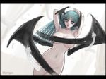  ark_(morita_hitomi) breasts character_name cleavage demon_girl green_eyes green_hair head_wings huge_breasts long_hair morrigan_aensland nude solo succubus vampire_(game) wings 